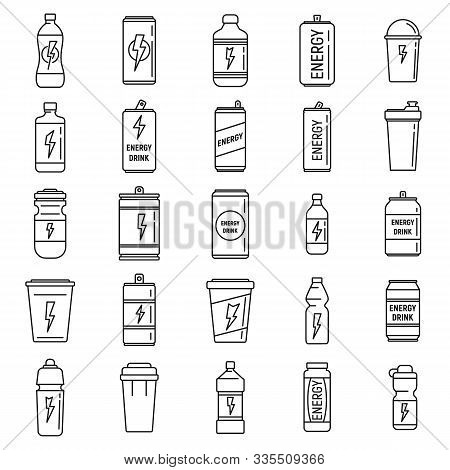 Boost Energetic Drink Icons Set. Outline Set Of Boost Energetic Drink Vector Icons For Web Design Is