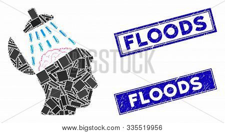 Mosaic Brain Washing Pictogram And Rectangular Rubber Prints. Flat Vector Brain Washing Mosaic Picto