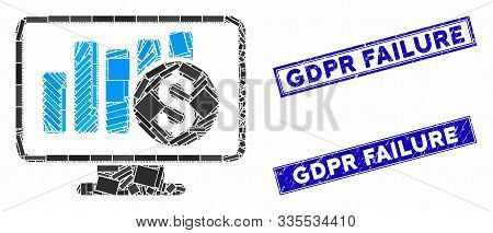 Mosaic Stock Market Monitoring Icon And Rectangular Stamps. Flat Vector Stock Market Monitoring Mosa