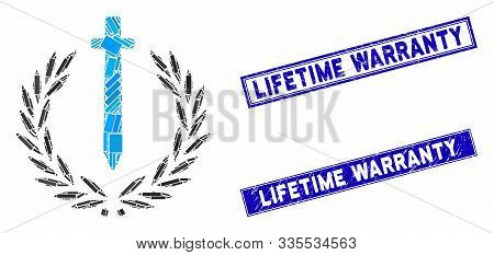 Mosaic Sword Honor Embleme Icon And Rectangle Stamps. Flat Vector Sword Honor Embleme Mosaic Pictogr