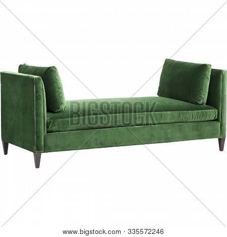 Green Sofa Isolated On White Background. A Daybed Couch On A White Background