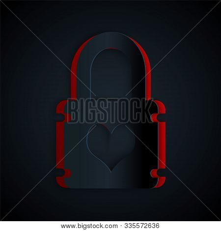 Paper Cut Padlock With Heart Icon Isolated On Black Background. Locked Heart. Love Symbol And Keyhol