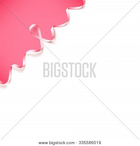 Poster Template With Realistic Pink Ribbon. Symbol Of National Breast Canser Awareness Month In Octo