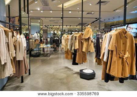 SHENZHEN, CHINA - CIRCA NOVEMBER, 2019: clothing on display at Vero Moda store in Wongtee Plaza shopping mall in Shenzhen