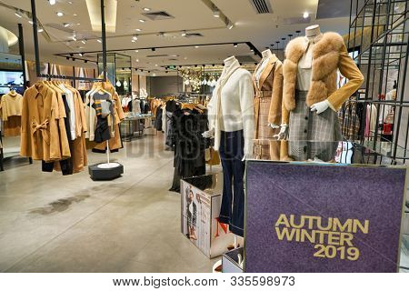 SHENZHEN, CHINA - CIRCA NOVEMBER, 2019: clothing on display at Vero Moda store in Wongtee Plaza shopping mall in Shenzhen