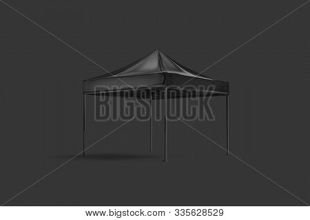 Blank Black Pop-up Canopy Tent Mock Up, Dark Background, Half-turned View, 3d Rendering. Empty Fabri