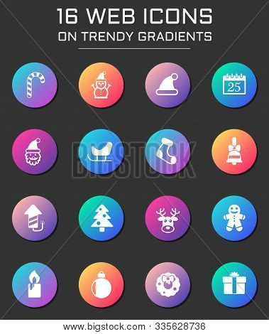 Christmass Icon Set. Christmass Web Icons On Round Trendy Gradients