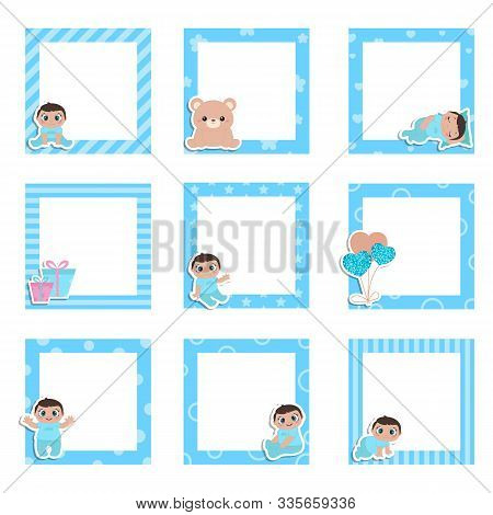 Set Of Cute Colorful Photo Frame With Baby Icons
