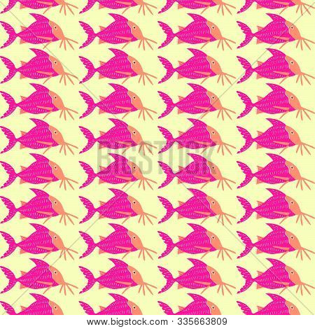 Pink Catfish In A Repeat Pattern Design.