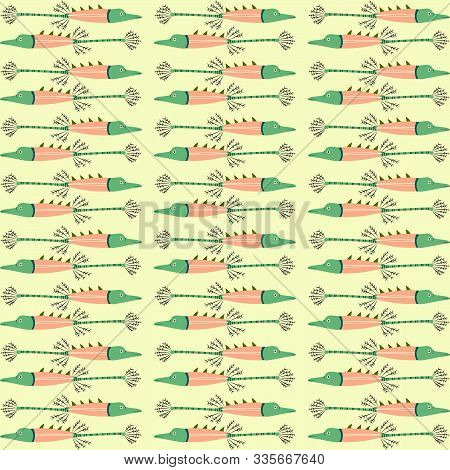 Decorative Elongated Fish Repeat Seamless Pattern Design.