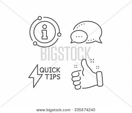 Quick Tips Line Icon. Chat Bubble, Info Sign Elements. Helpful Tricks Sign. Tutorials With Lightning