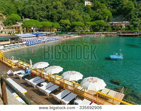 Portofino, Italy - September 16, 2019: The Sand Beach Known As Paraggi Near Portofino In Genoa On A 