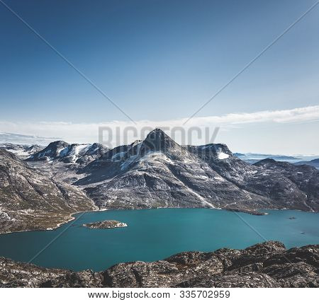 Greenland Nature Mountain Landscape Aerial Drone Photo Showing Amazing Greenland Landscape Near Nuuk