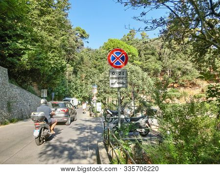 Portofino, Italy - September 16, 2019: Beautiful Road To Portofino From Santa Margherita At Italy, L