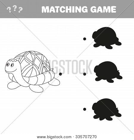 Funny Turtle - Shadow Educational Kids Game. Vector Illustration Of Shadow Matching Educational Game
