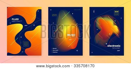 Electronic Music Template. Dj Sound. Neon Futuristic Design. Autumn 3d Fluid Pattern. Music Invitati