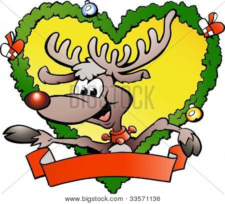 Hand-drawn Vector Illustration Of An Happy Christmas Reindeer