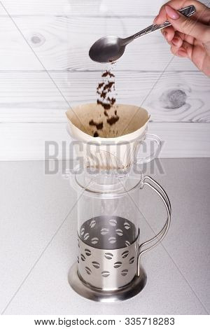 Ground Coffee Is Placed In A Funnel V60, For Alternative Brewing.