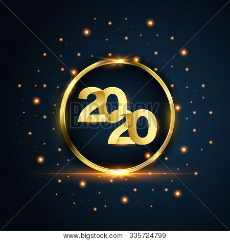 New Year 2020 Circle Gold Glitters On Blue Background, Vector, Illustration, Eps File