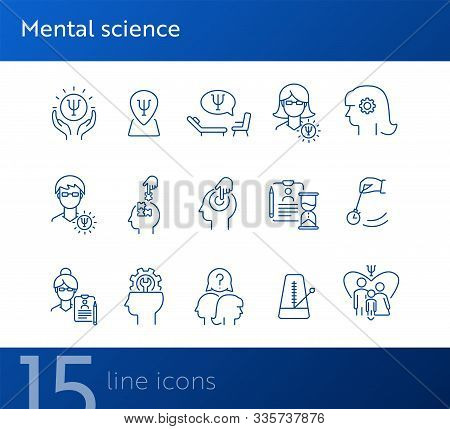 Mental Science Line Icon Set. Patient, Psychologist, Brain Work. Psychology Concept. Can Be Used For
