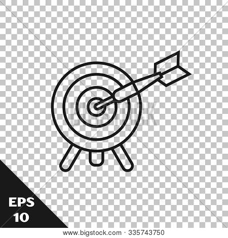 Black Line Target With Arrow Icon Isolated On Transparent Background. Dart Board Sign. Archery Board