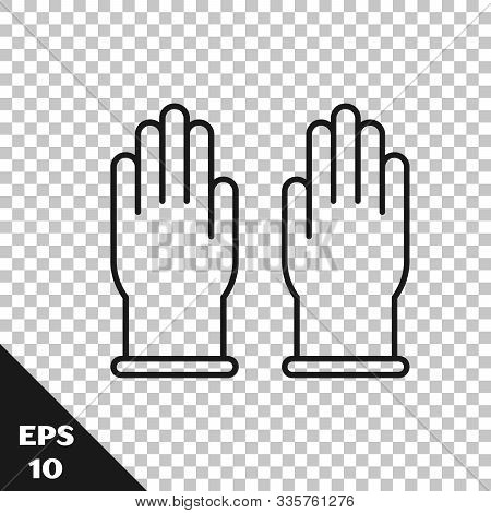 Black Line Rubber Gloves Icon Isolated On Transparent Background. Latex Hand Protection Sign. Housew