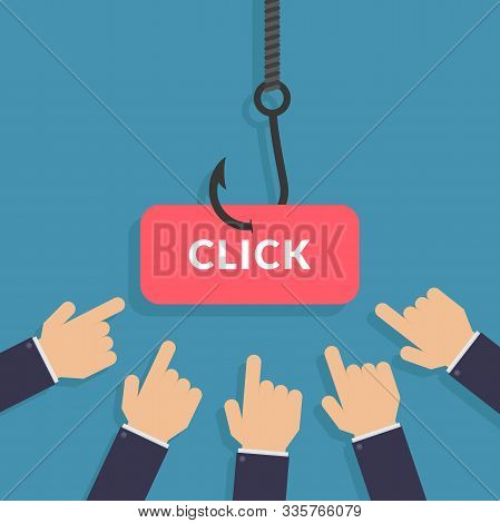 Click Bait Illustration Flat Design Vector With Blue Background