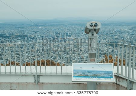 Sapporo City, Japan - June 29, 2019 :binocular Or Telescope Locate On Mount Moiwa For Support Travel