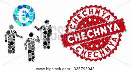 Mosaic Euro Discussion And Rubber Stamp Seal With Chechnya Text. Mosaic Vector Is Formed With Euro D