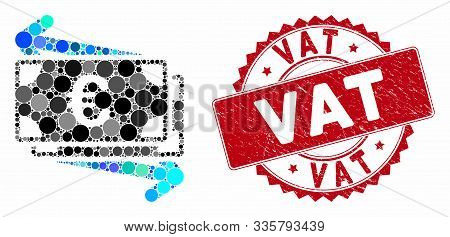 Mosaic Euro Money Transfer And Rubber Stamp Watermark With Vat Phrase. Mosaic Vector Is Designed Fro