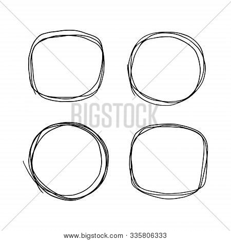 Hand Drawn Doodle Scetch. Circle Vector Round Scribble Line Set. Circles Frame For Message. Pencil O