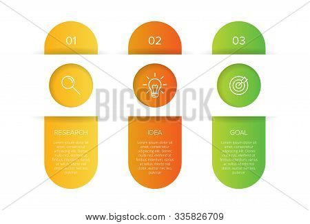 Concept Of Arrow Business Model With 3 Successive Steps. Three Colorful Design Elements. Timeline De