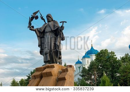 Torzhok, Russia - July 28.2019: Monument To St. Ephraim Of Novotorzhsky In Town Torzhok. Tver Region