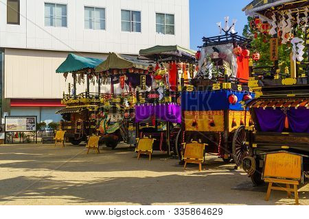 Matsumoto, Japan - October 2, 2019: Butai Wooden Floats On Display, As Part Of The Yohashira Shrine 