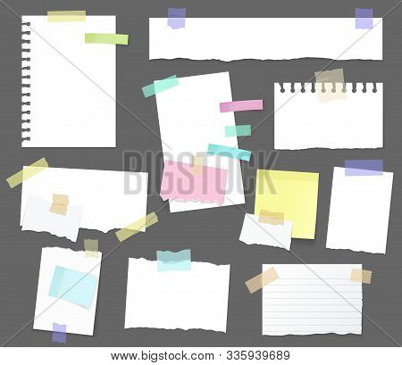 Paper Notes Vector Isolated Icons, Memo Messages And Notepaper With Adhesive Sticker Tapes. Blank Pa