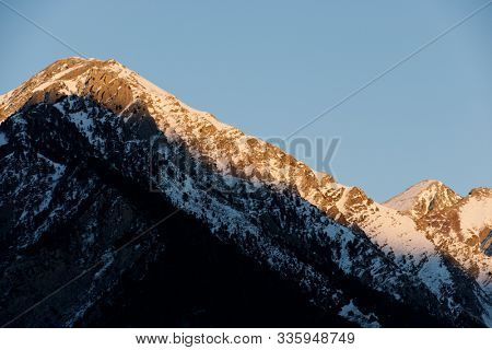 Snowy Peak in Tena Valley, Panticosa, Aragon, Huesca, Spain.
