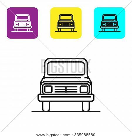 Black Line Car Icon Isolated On White Background. Front View. Set Icons Colorful Square Buttons. Vec