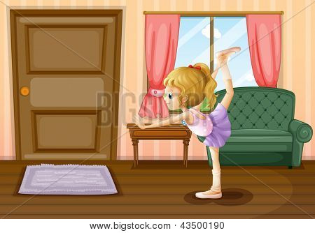 Illustration of a ballet dancer inside her house