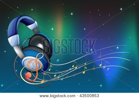 Illustration af en hovedtelefon med musikalske noter