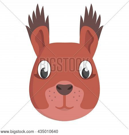 Squirrel Face Front View. Animal Head In Cartoon Style.
