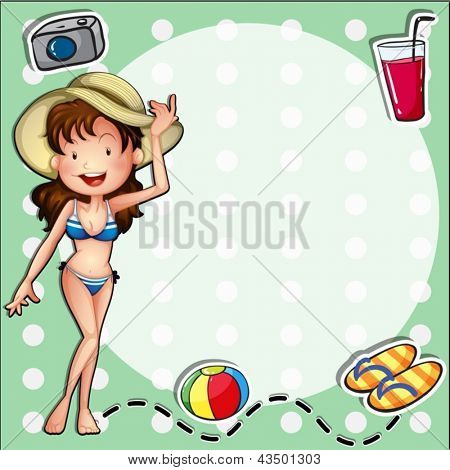 Illustration of a girl wearing a bikini with a hat