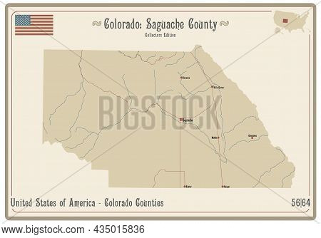 Map On An Old Playing Card Of Saguache County In Colorado, Usa.