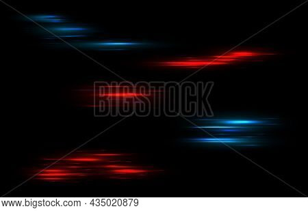 Stripes Light. Blue And Red Shiny Neon Lines, Data Connection Futuristic Abstract Flash. Car Fast Mo