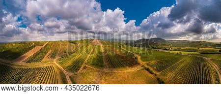 Tokaj wine region in Hungary aerial landscape panorama.
