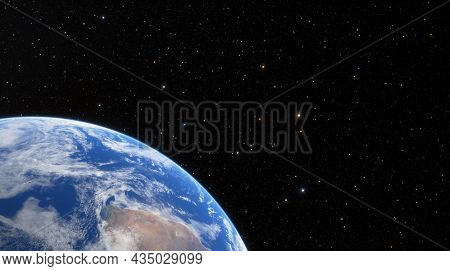 Silhouette Of Planet Earth Against Background Of Stars And Milky Way Galaxy. Planet Earth Illuminate