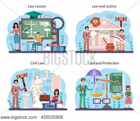 Law Class Concept Set. Punishment And Judgement Education. Jurisprudence