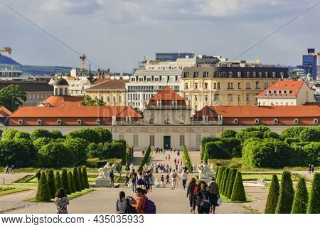 31 May 2019 Vienna, Austria - Belvedere Palace. Fountains Of Formal Garden. Nymphs And Syrenes Sculp