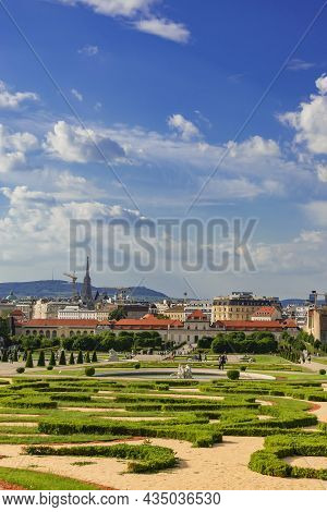 31 May 2019 Vienna, Austria - Belvedere Palace. Fountains Of Formal Garden. Nymphs And Syrenes Sculp