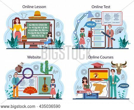 Spanish Learning Online Service Or Platform Set. Language School