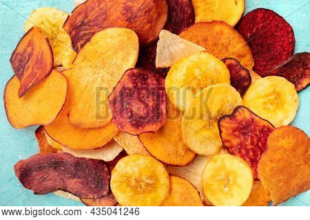 Dried Banana Chips Fried In Coconut Oil.